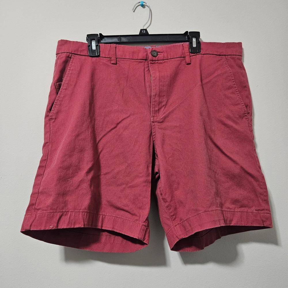 Chaps Mens Coastland Wash Chino Shorts Red Size 38 Flat Front Cotton Casual